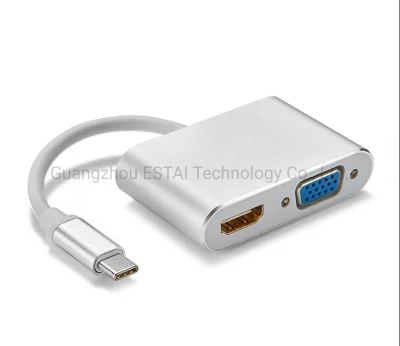 Adaptador USB C a HDMI/DVI/VGA, 4 en 1 USB 3.0 Tipo-C Hub Adaptador de video VGA/HDMI/DVI, 4K UHD Macho a Hembra Convertidor de video de múltiples pantallas