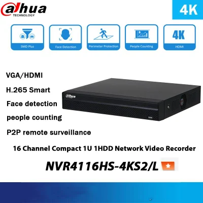 Dahua 4K 4/8/16 canales CCTV Security Network Video Recoder sin Poe NVR4116HS-4ks2/L NVR